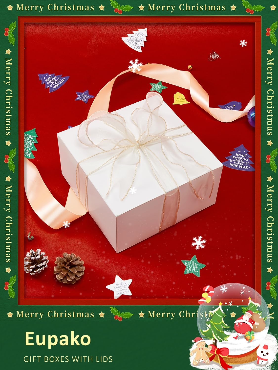 Eupako White Gift Boxes 8x8x4 10 Pack, Kraft Paper Gift Boxes with Lids for Bridesmaid Proposal Gifts, Wedding, Birthday, Crafting, Graduation, Holiday, Christmas