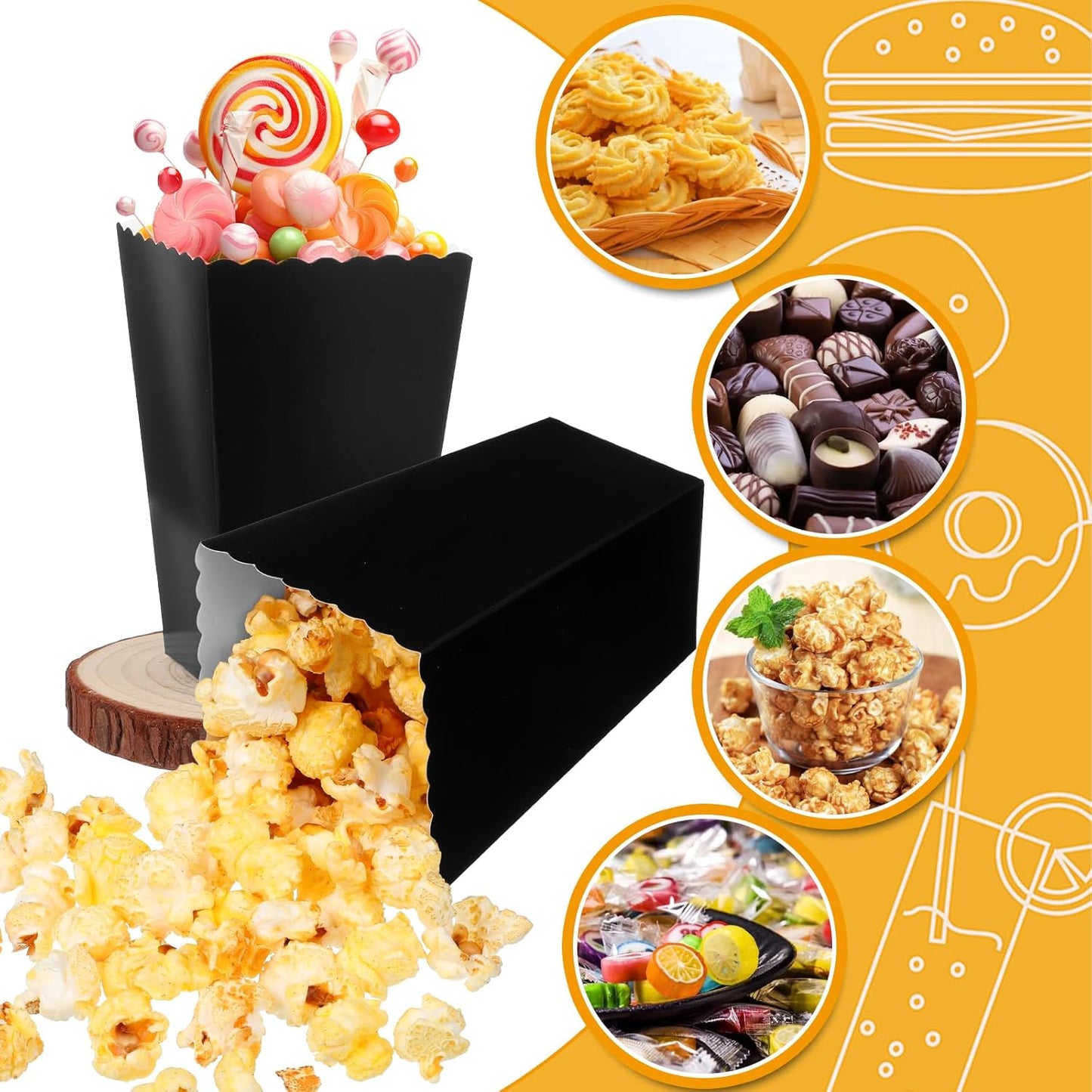 200 Pcs Popcorn Boxes, Mini Paper Popcorn Box, Cardboard Popcorn Container for Party, Disposable Snack Candy Popcorn Bags, Popcorn Holder for Birthday Wedding Decoration, 2 x 4.5 x 2.8 Inch (Black)