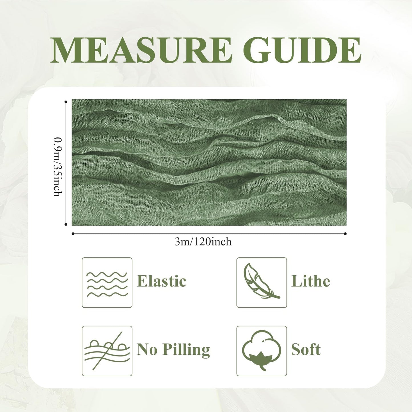 Asee'm 6pcs Cheesecloth Table Runner 120 Inches Sage Green Boho Gauze Cheese Cloth Runner 10FT Rustic Sheer Table Runners for Summer Wedding Baby Shower Holiday Party Decoration