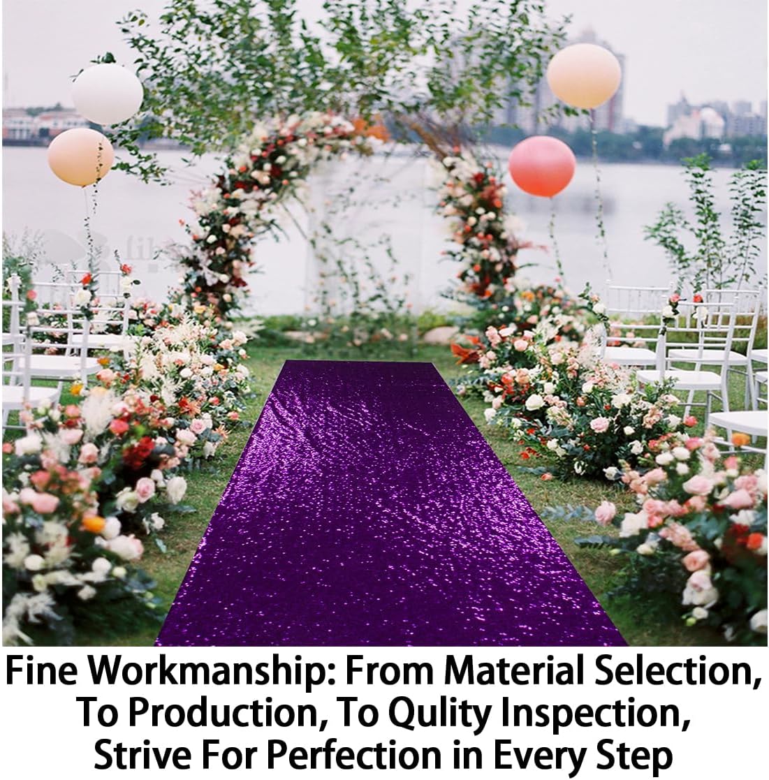 ShinyBeauty Purple Shimmer Aisle Runner, 4FTx15FT Glitter Wedding Carpet for Elegant Events
