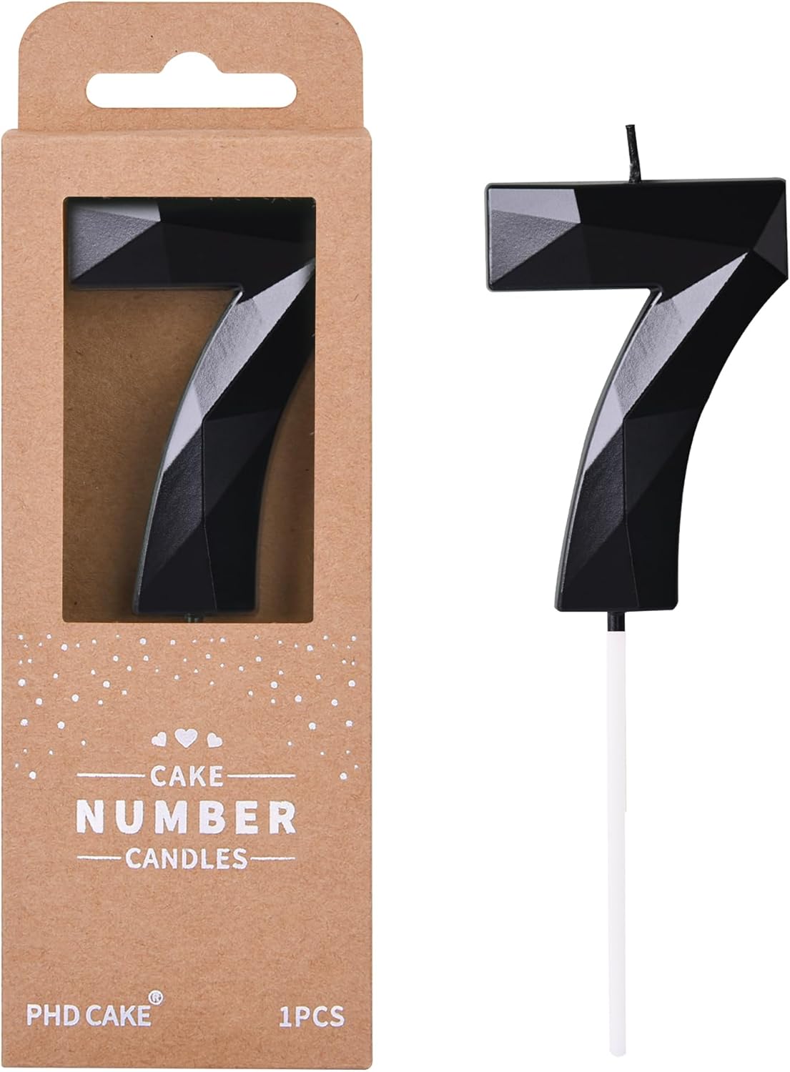 PHD CAKE 2.76 Inch Crystal Black 7 Number Birthday Candles, Red Number Candles, Cake Number Candles, Party Celebration