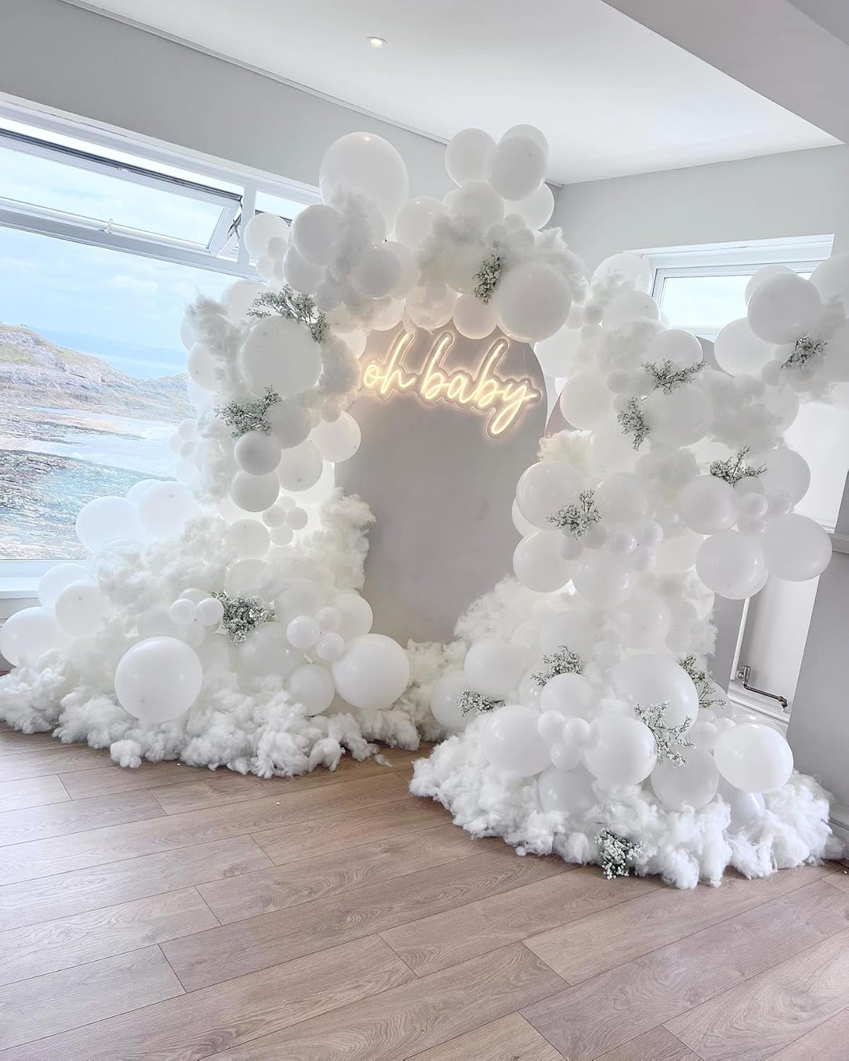 White Balloons Garland Kit, 130pcs White Balloons Different Sizes for Birthday, Baby Shower, Wedding Party Decoration
