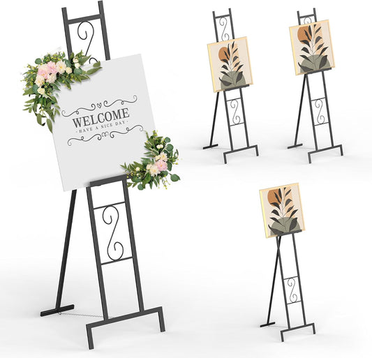 Skcoipsra 58IN Black Easel Stand for Sign, 3 Tier Adjustable Larger Wedding Welcome Sign Holder, Art Poster Display Stand Free Standing with Chain, 17x17x58 Inch