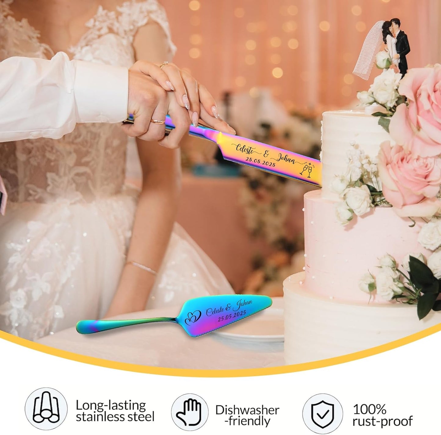 Personalized Wedding Cake Knife and Server Set Stainless Steel Cake Cutter Server Engraved Cake Cutting Set for Wedding Anniversary Engagement Birthday Gifts