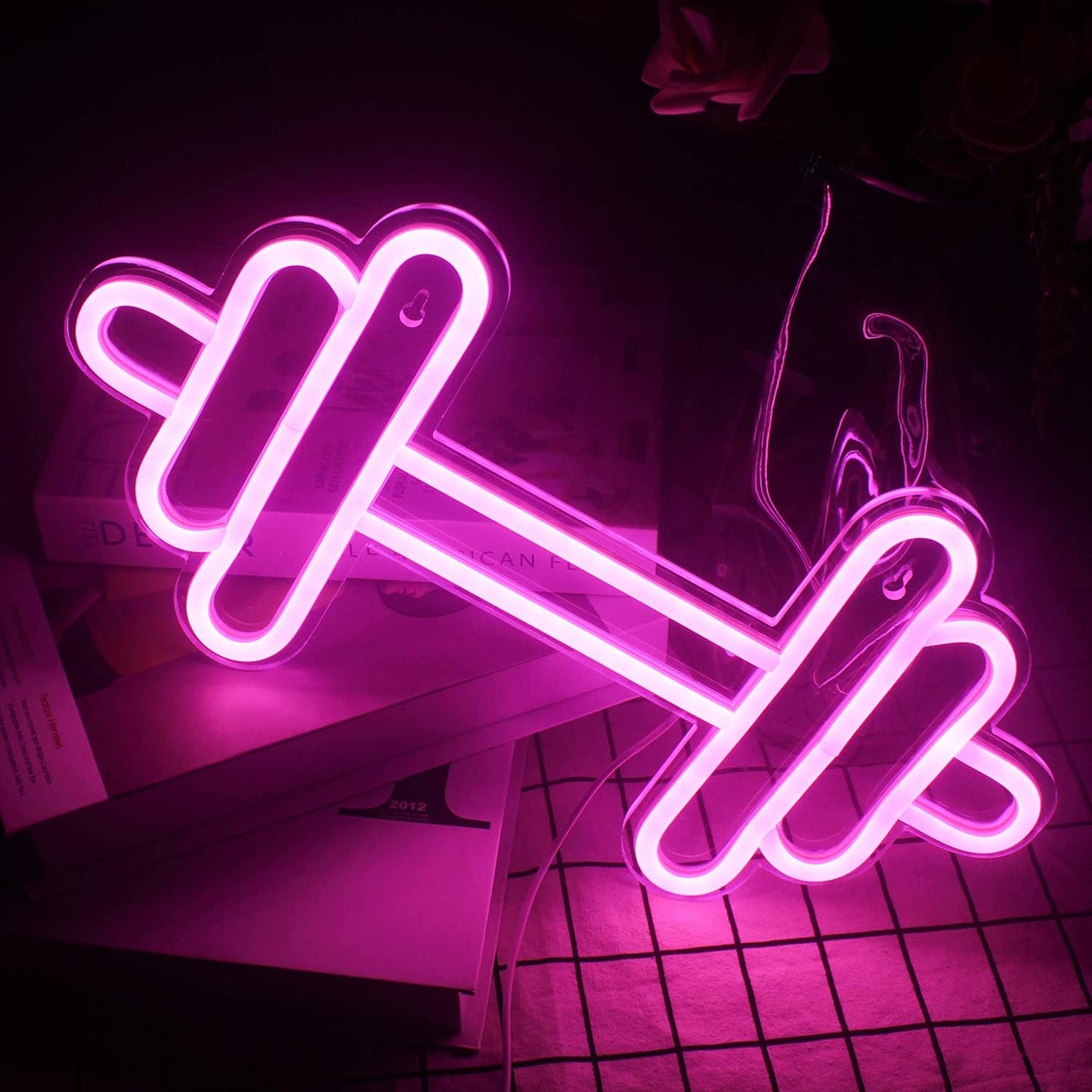 Lucunstar Gym Neon Sign,Barbell Dumbbell Shaped Neon signs Pink Neon Lights Sign Gym Wall Stickers for Fitness Club Decor LED Neon Sign for Teen Girls Teen Sports Room Game Room Decor