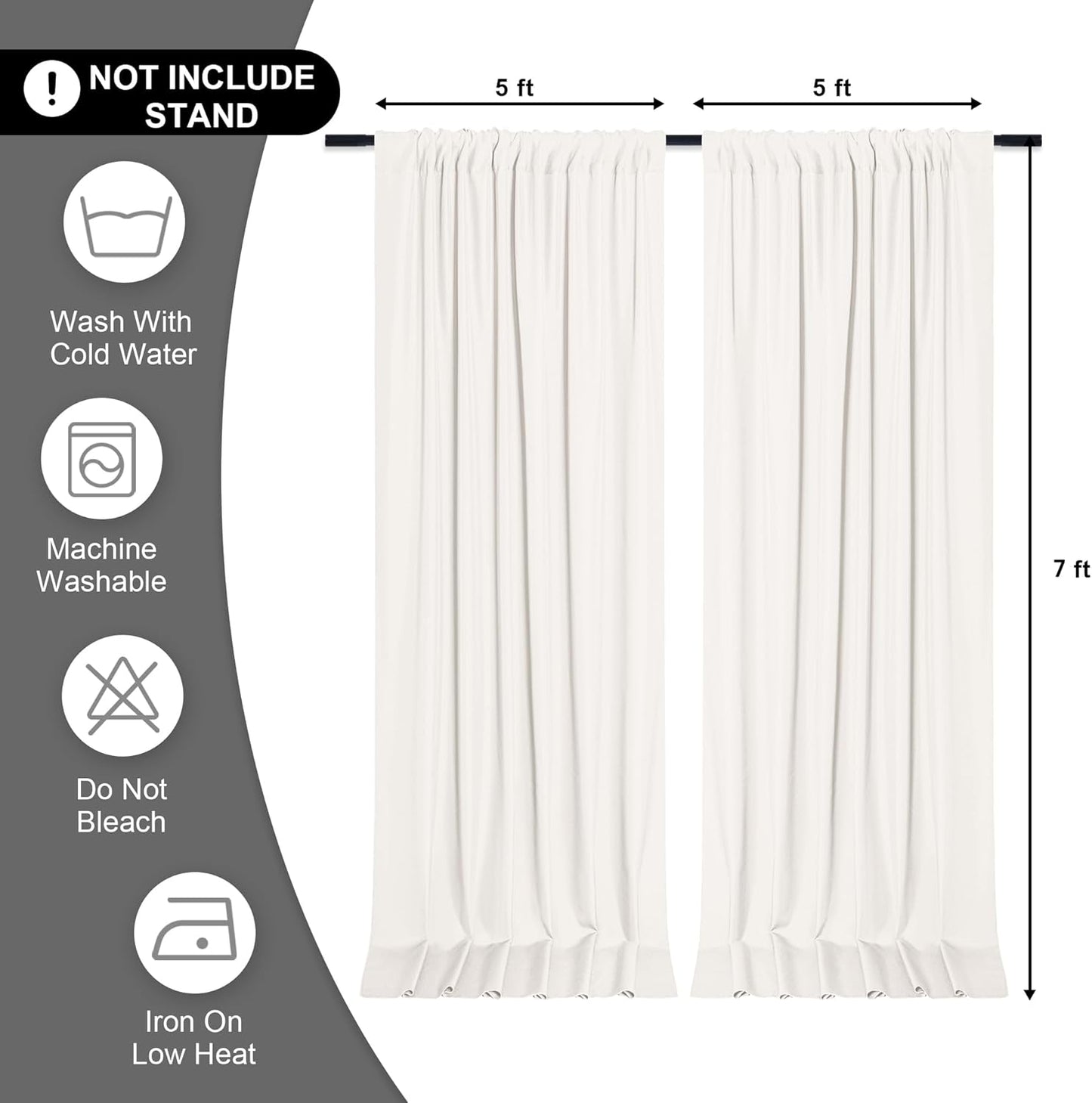 DWCN 10x7 FT Ivory Backdrop Curtains for Parties, Photography Backdrop Drapes with Rod Pockets for Wedding Decorations Stage Birthday Family Gatherings, 2 Panels 5ft x 7ft