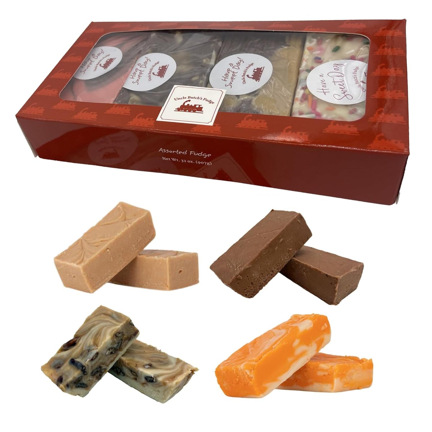 Uncle Butch’s Fudge Gift Box – 4-Piece Custom Flavors Sampler Made with Real Butter – Handcrafted Fudge Candy – Choose from 70+ Creamy Options Like Chocolate, Pumpkin, Peppermint & More (32 oz) 1 Pack