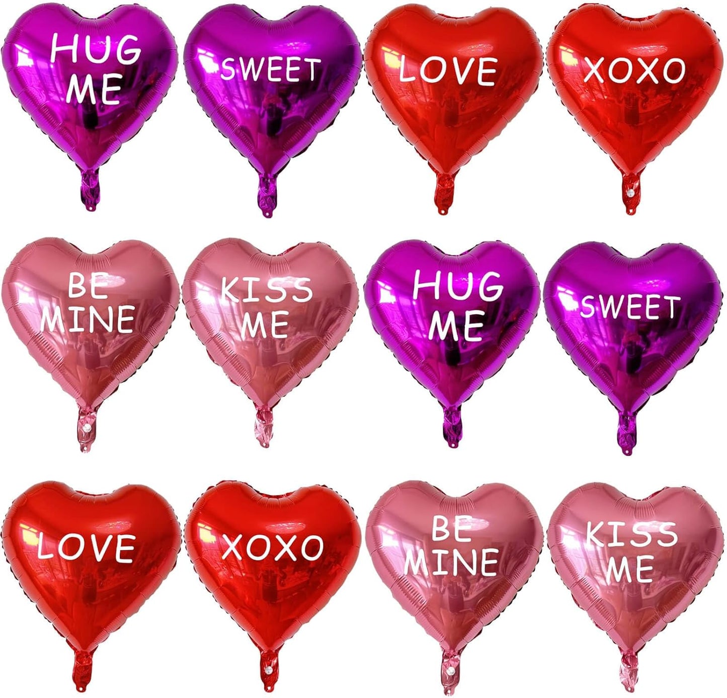 12 Pcs Red Heart Shaped Balloons 18 Inch XOXO | LOVE | SWEET Valentine Balloons for Valentines Day Bridal Shower Wedding Party Decorations (Red,Pink, Hot Pink)