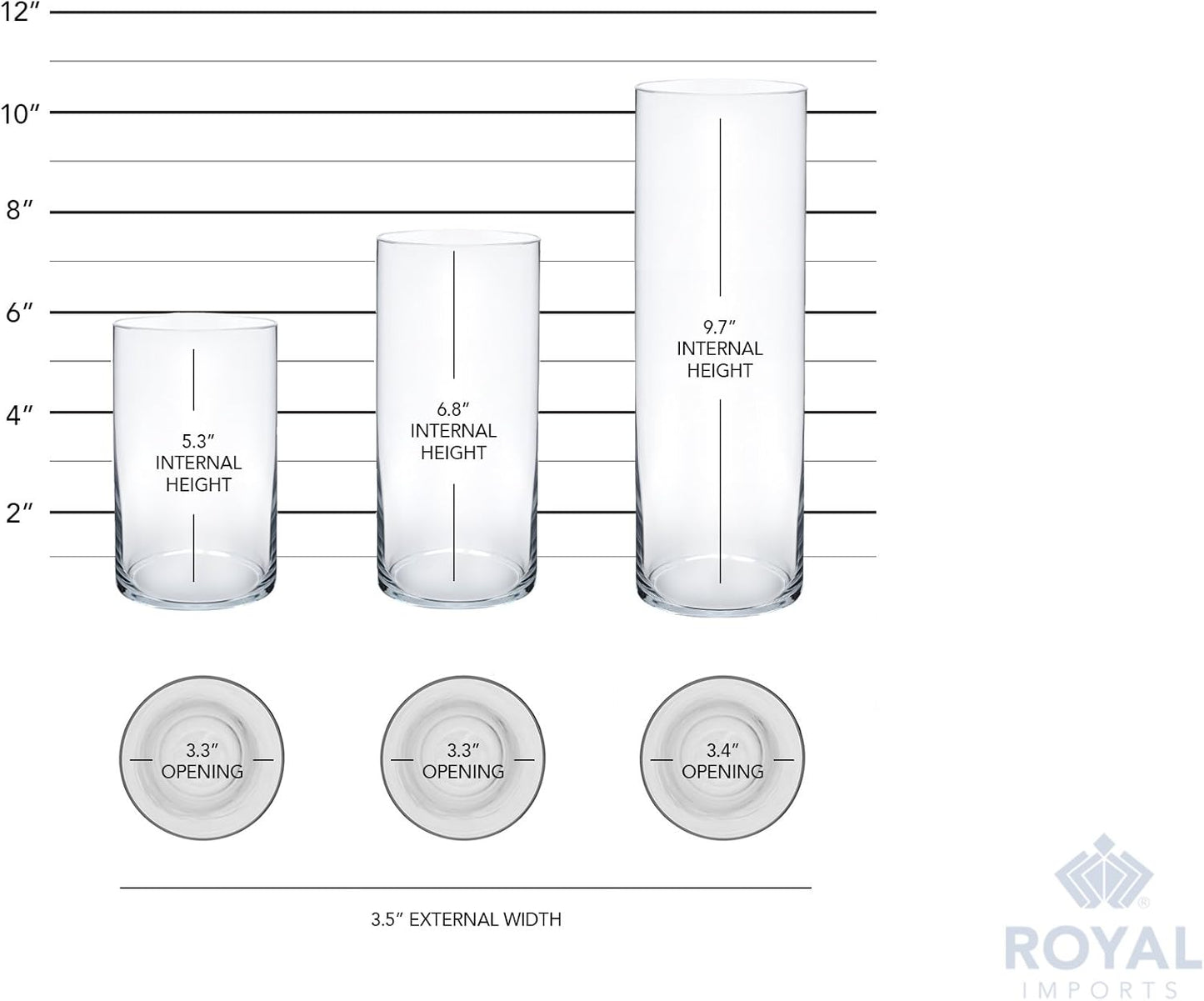 Royal Imports Glass Cylinder Flower Centerpiece Vases Set of 3 - Hurricane Candle Holder Pillar, Floating, Tealights - Use for Floral, Wedding, Home Decor, Holiday Includes 3 Floating Candles