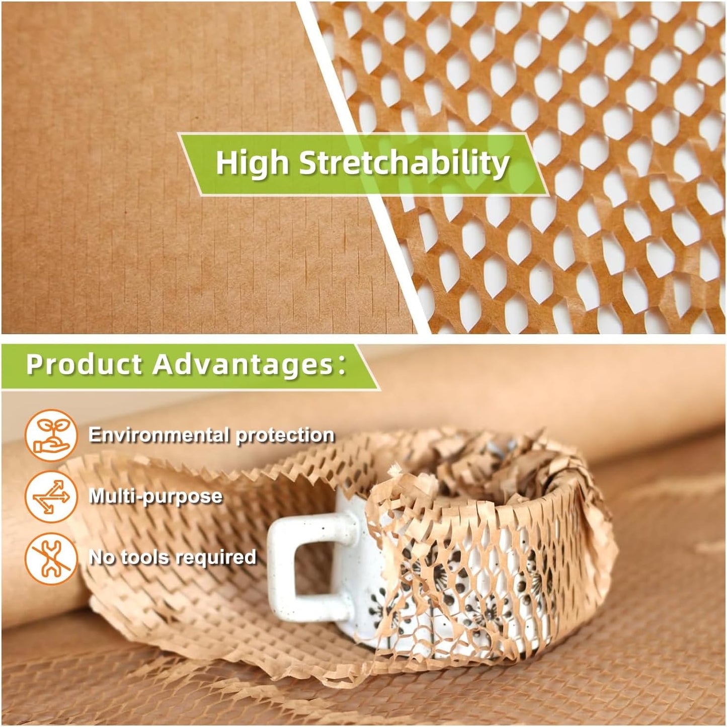 Honeycomb Packing Paper 20" x 420' Recyclable Cushion Packing Paper Expanding Honeycomb Packing Paper Wrap Roll Eco Friendly for Moving Shipping Gift Packaging Breakables-Brown