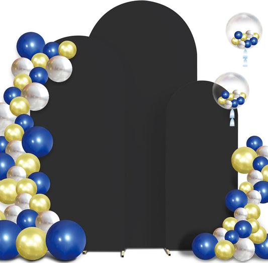 Spandex Anti Wrinkle Arch Backdrop Cover - High Elastic Fitted Arch Stand Cover Set of 3, Black Round Top Chiara Backdrop For Wedding Birthday Party Garden Decor 6Ft, 6.6Ft, 7.2Ft