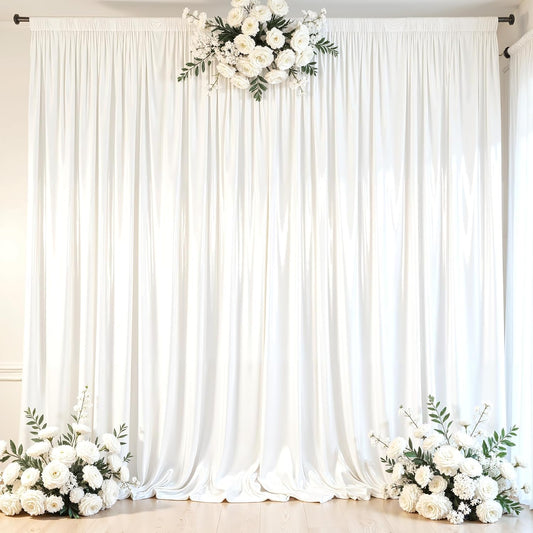 White Glitter Backdrop Curtain for Parties Wedding,10Ft x 10Ft Satin Shimmer Photo Backdrop,Non-Wrinkle Sparkle Drapes for Backdrops,Back Drop for Photography, Birthdays,Weddings,Prom