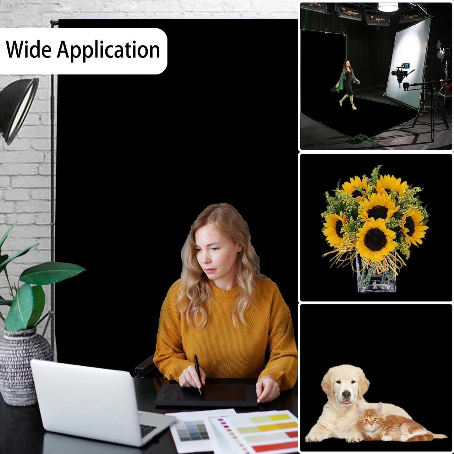 Black Photo Backdrop for Photoshoot, Photo Backdrop Curtain, Black Backdrops for Party Portrait Photoshoots Video Studio 6x9ft