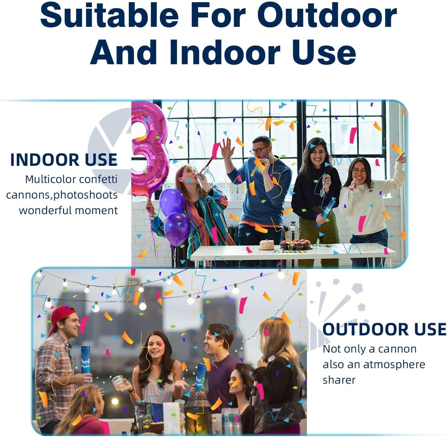 Confetti Cannon 12Inch Confetti Poppers 12 Pack Multicolor Party Poppers Confetti Shooters Air Compressed Color Popper Cannon Bulk for Graduation New Years Eve Birthday Wedding Indoor and Outdoor