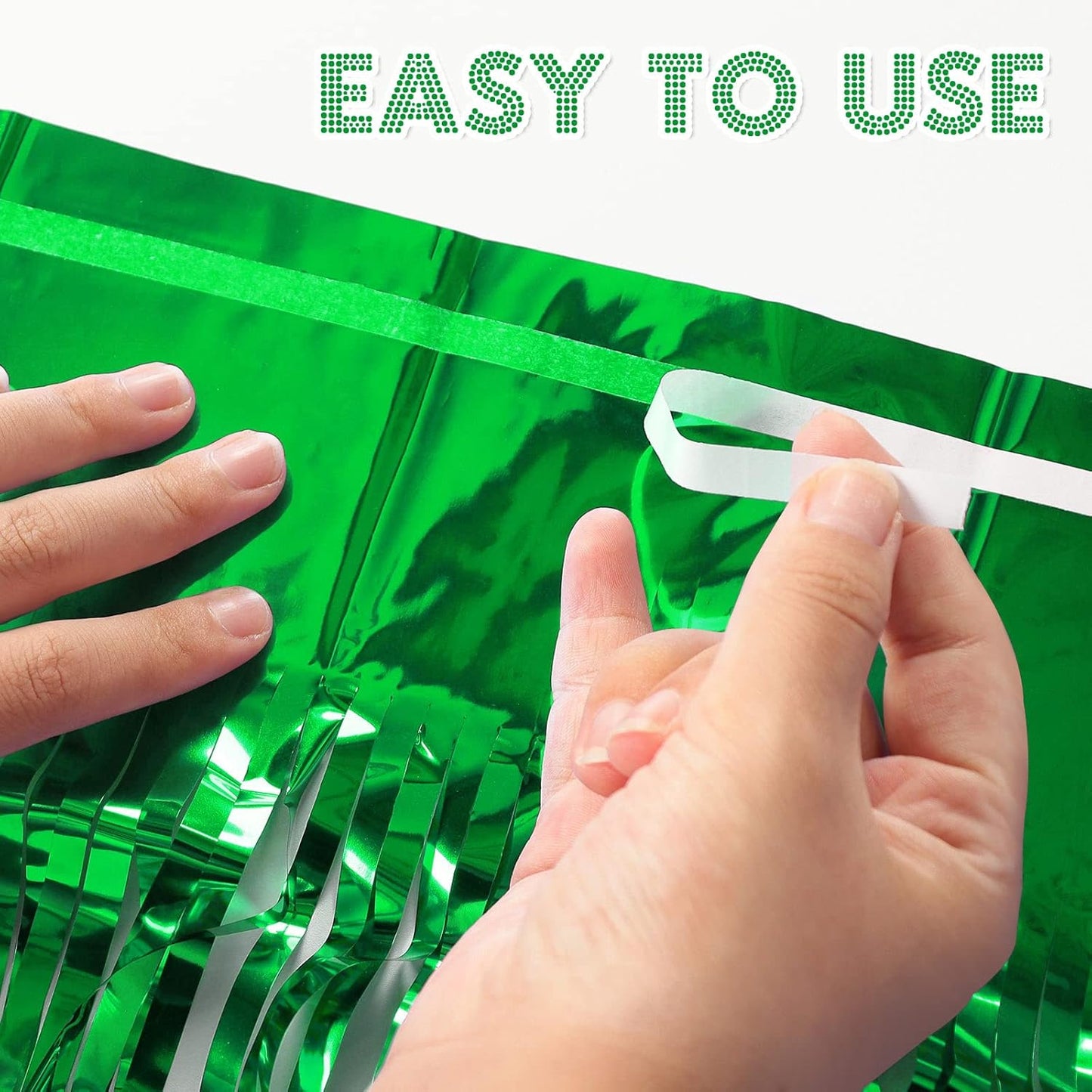 2 Pack Green Fringe Curtains Foil Shiny Fringe Backdrop Tinsel Door Streamers Foil Curtains for Birthday Wedding Engagement Bridal Shower Celebration Party Decorations Large