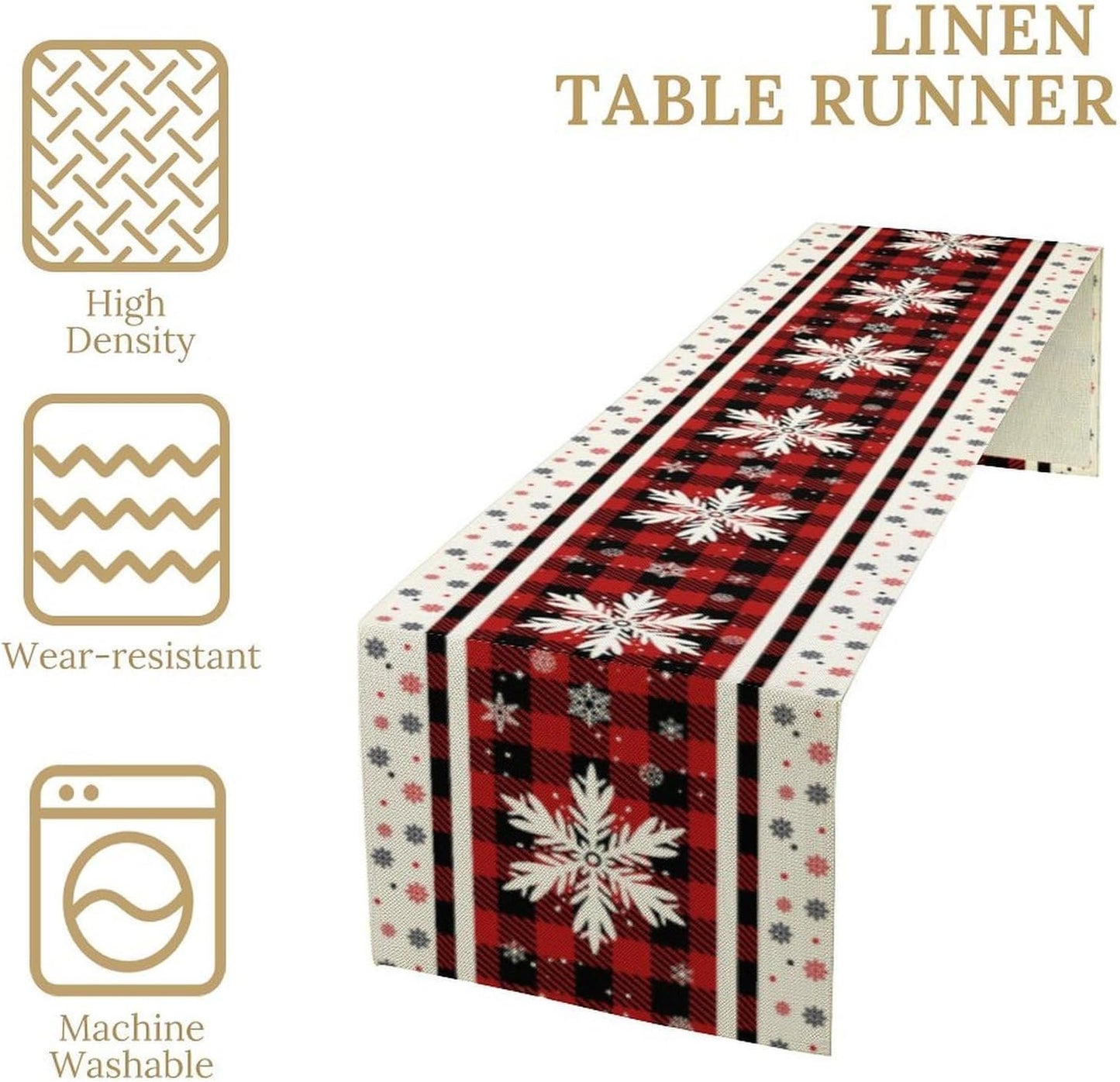 Snowflakes Christmas Table Runner,Red Buffalo Plaid Seasonal Winter Kitchen Dining Table Decoration for Home Party Decor 13x108 Inch