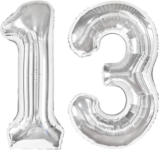 40 Inch Silver 13 Large Number Balloon, 13 31 Silver Birthday Party Decorations, Number 13 Foil Balloons for Anniversary Party Graduations Celebration Supplies