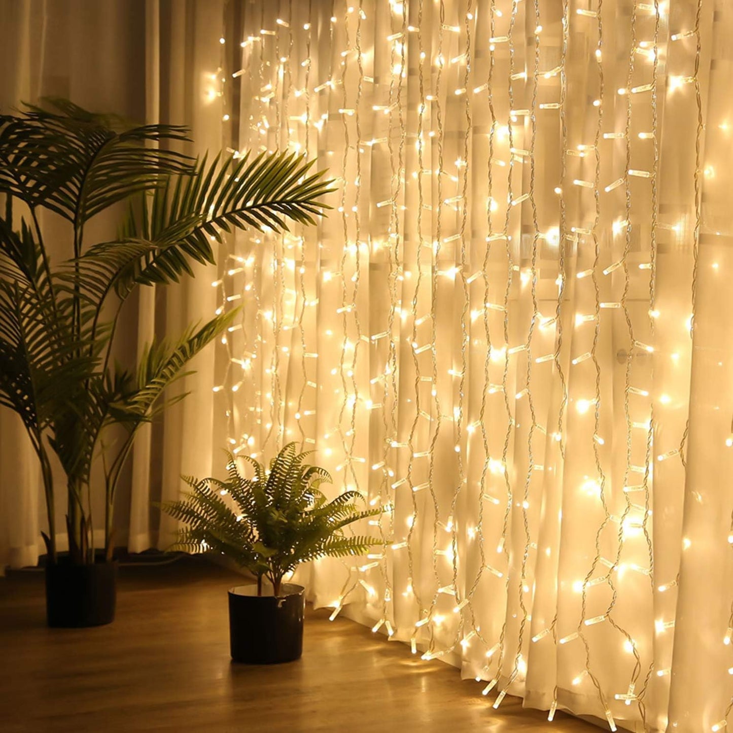 Brightown 1200 LED Curtain String Lights, 9.8 FT Hanging Fairy Lights with Remote, 8 Modes, Connectable Waterproof Window Lights for Bedroom Backdrop Wedding Outdoor Christmas Party, Warm White