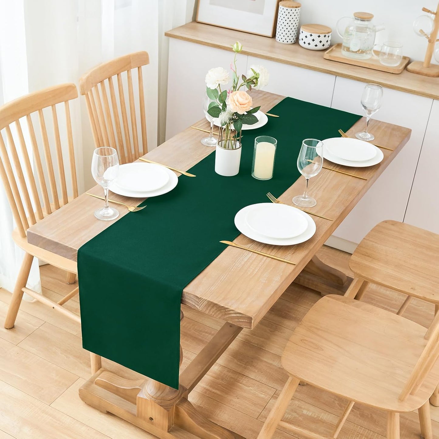 2 Pack Green Table Runner 12 x 72 Inch Solid Color Farmhouse Runners Coffee Table Dresser for Daily Party Home Decoration