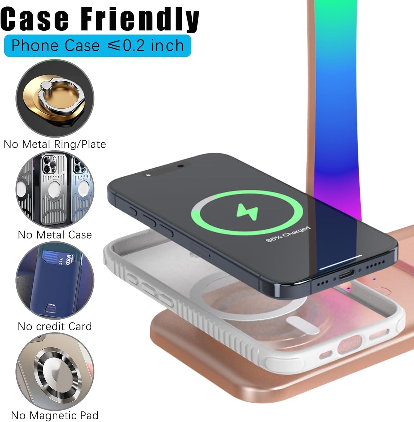 Headphone Stand with Wireless Charger,Gaming HeadsetStand with RGB Light Mode,Airpod MaxStand Compatible with Airpod Pro/3/2,iPhone 16/15/14/13/12/11,Samsung,Gifts for Gamers & Music Lover (Gold)