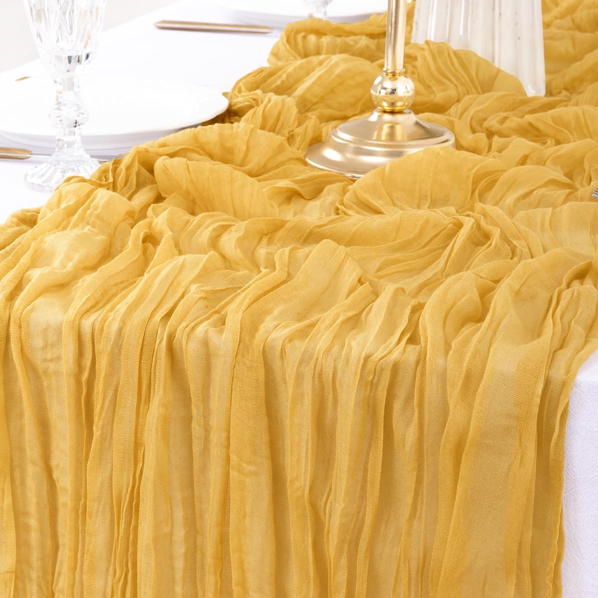 MLMW 6 Pack Fall Thanksgiving Table Runner Gold Cheesecloth Table Runner Halloween Boho Gauze Rustic Cheese Cloth 160 inch 13.3ft for Wedding Party Baby Shower Bridal Shower Holiday Decorations