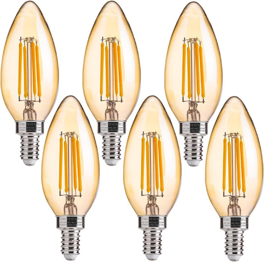 FLSNT 40W Equivalent LED Chandelier Light Bulbs, Dimmable Amber LED B11 E12 Candelabra Base Bulbs, 2200K Warm White, 330LM, 6 Pack UL,CA65 Listed.