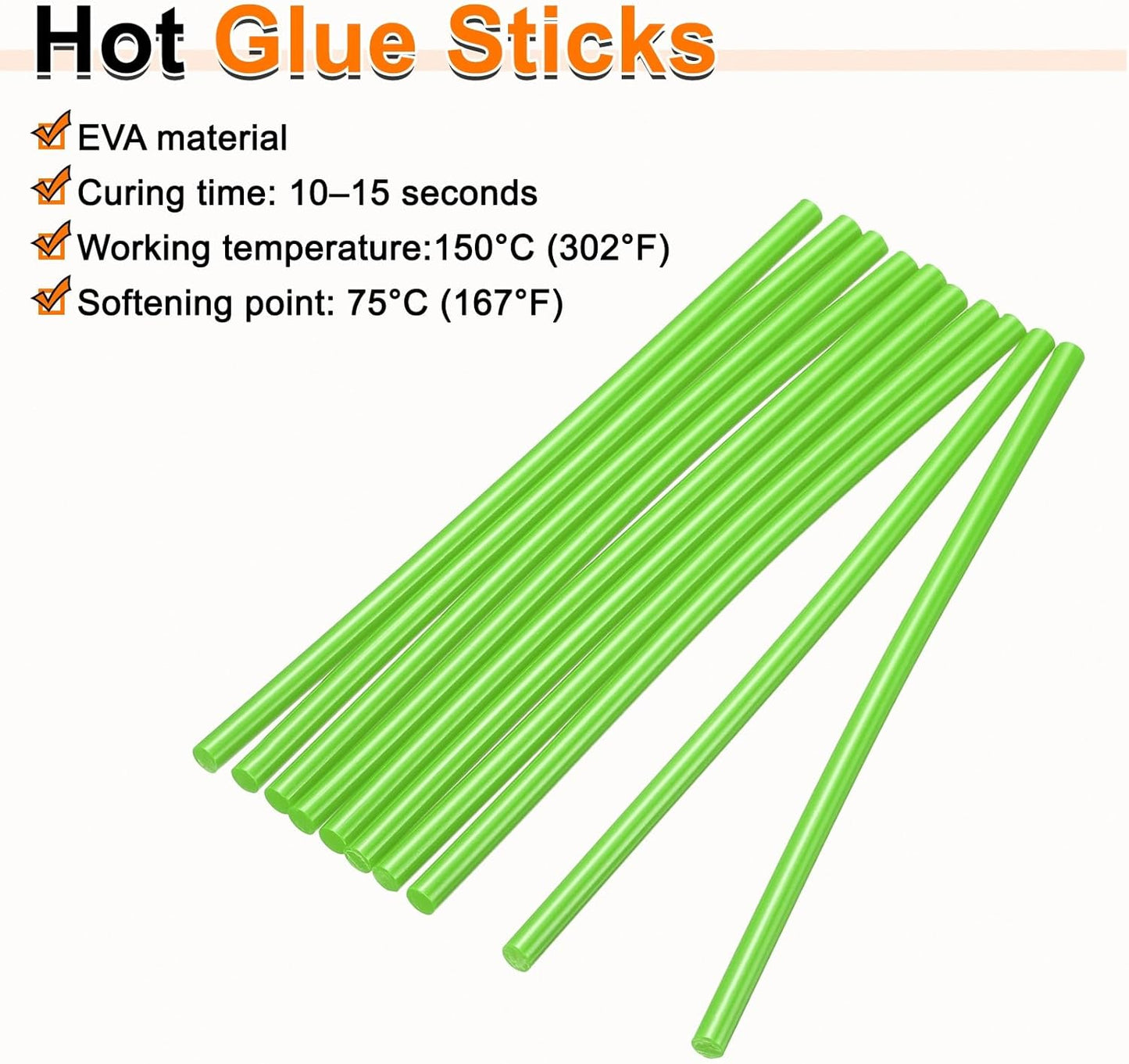HARFINGTON 10pcs Hot Glue Sticks 0.28" Dia x 11.81" Long EVA Mini Hot Melt Adhesive Glue Stick for Hot Melt Gun Wood Plastic Glass Flowers Fabrics Foam, Light Green
