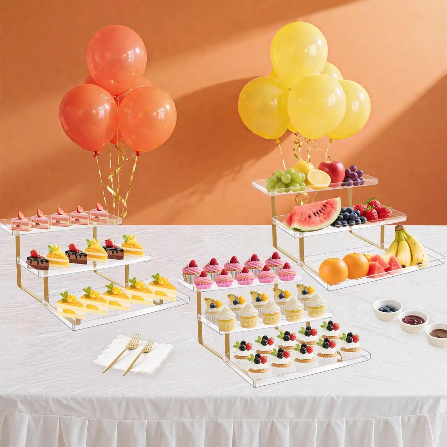 3 Tier Serving Tray Set for Entertaining, Acrylic Wedding Dessert Table Display Set, Cupcake Stand Buffet Risers for Birthday Party Baby Shower (Medium)