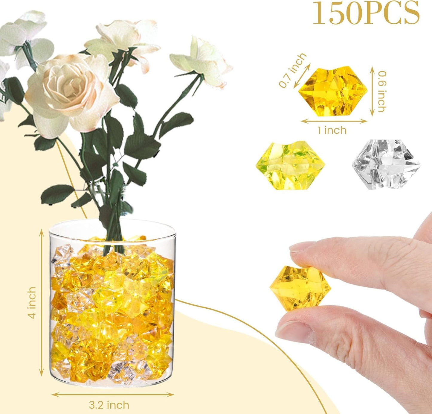 DomeStar Yellow and Orange Fake Ice, 150PCS Acrylic Fake Diamonds, Crushed Ices Plastic Gems Vases Fillers for Aquarium Tank Rocks Table Scatter Wedding Party Home Decor