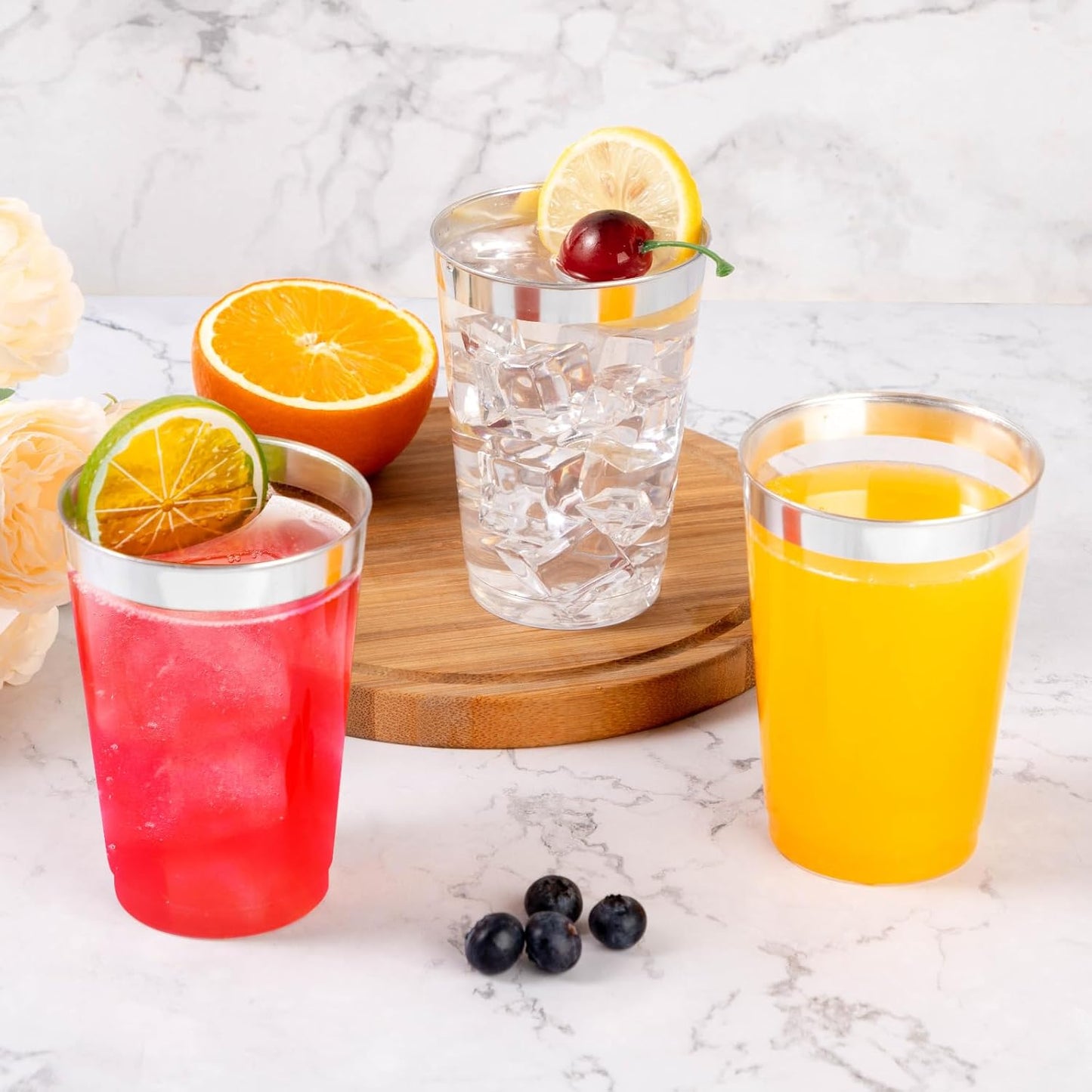 Goodluck 200PCS 14oz Silver Plastic Cups for Party, Disposable Silver Plastic Cups, Cocktail Glasses for Wedding Thanksgiving, Christmas, and Parties