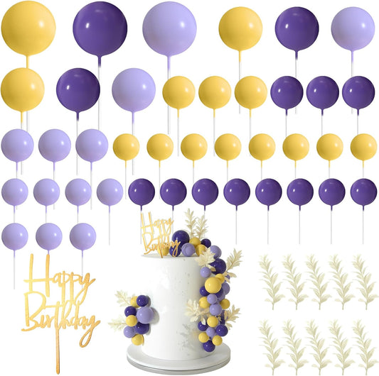 MIAHART Ball Cake Toppers Boho Grass Cake Topper Ball Cake Insert Decoration for Birthday Wedding Baby Shower Party Decorations Boho Themed Party Supplies (Purple,yellow,light purple)