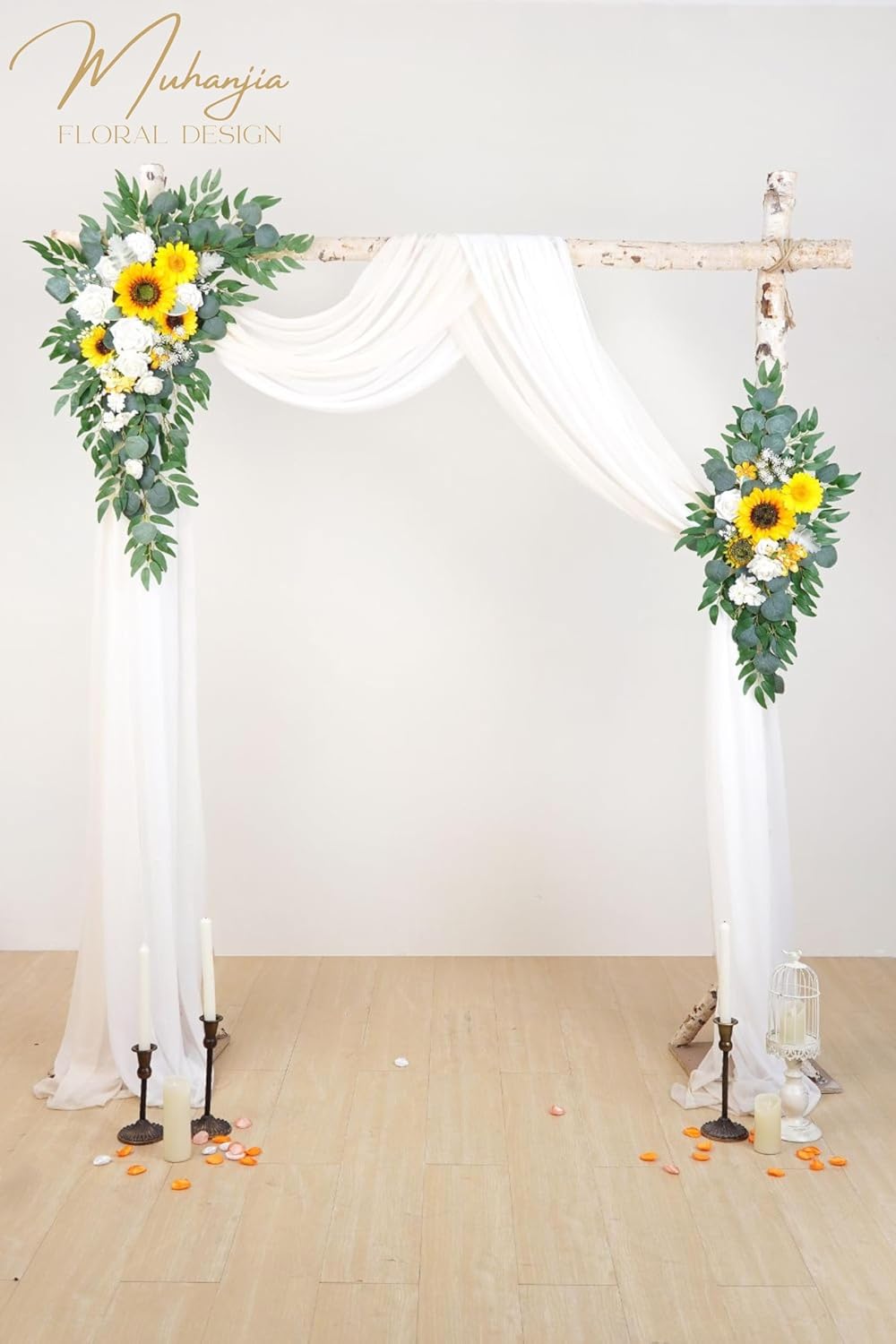 Artificial Arch Flowers Kit(Pack of 4),2Pcs Artificial Flower Arch Decor, 2Pcs Drapes, Ceremony and Reception Background Rose Decoration, Rose Sunflower Floral and Outdoor Party Decor