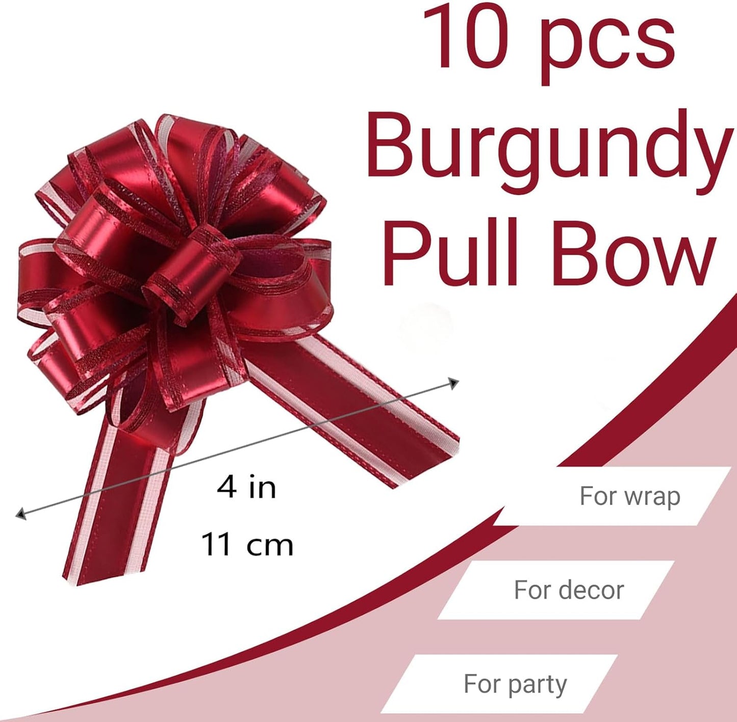 Small Pull Bows, 10 PCS 4 Inch Burgundy Red Gift Bows for Wrapping,Basket, Wedding,Birthday Party,Flower Bouquet Decoration
