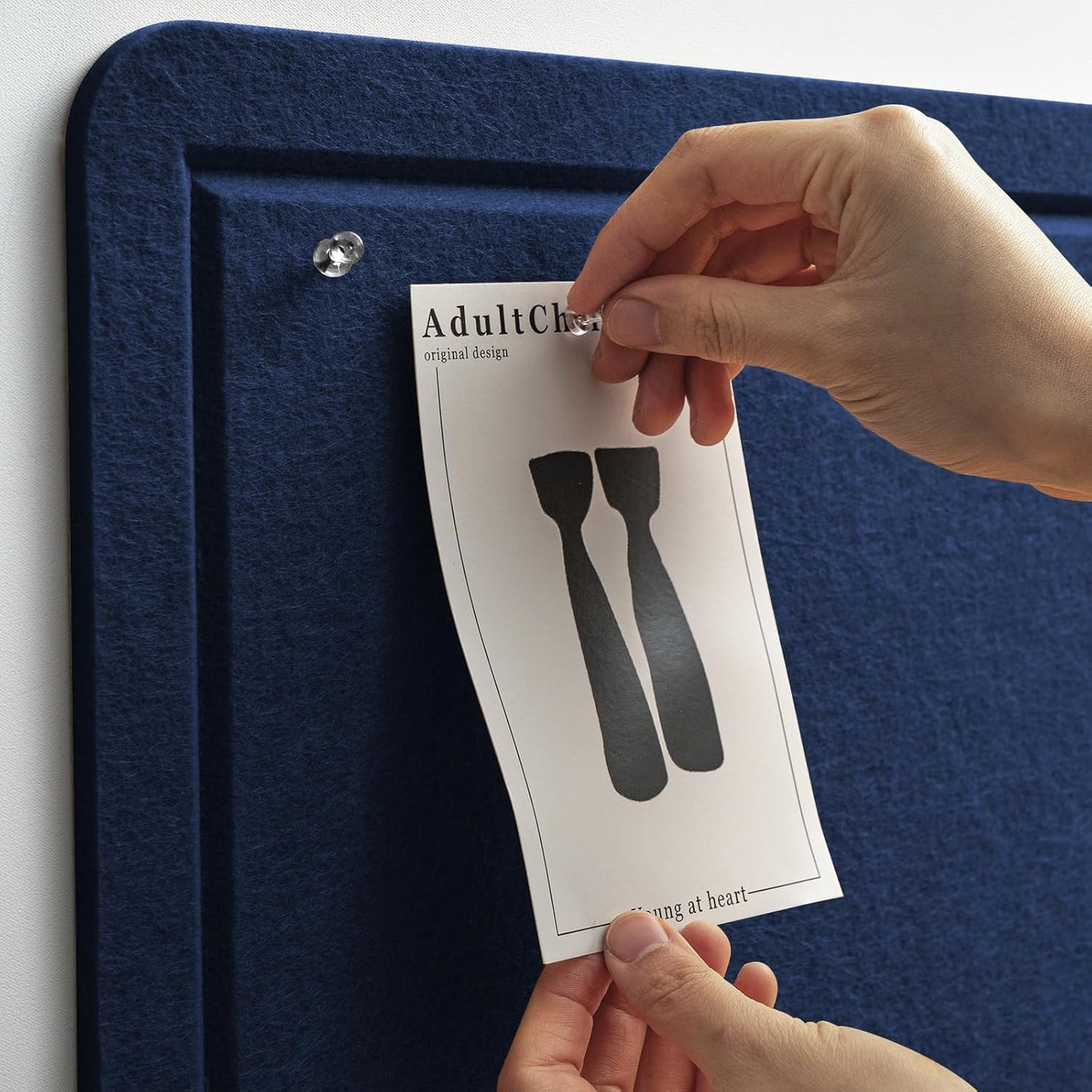 Bulletin Board, 35 x 17 1/2 inches Felt Board - Decorative Pin Board, Cork Board Alternative for Wall, Foldable Picture Board Self-Adhesive Vision Board Prayer Board with 20 Pushpins Dark Blue