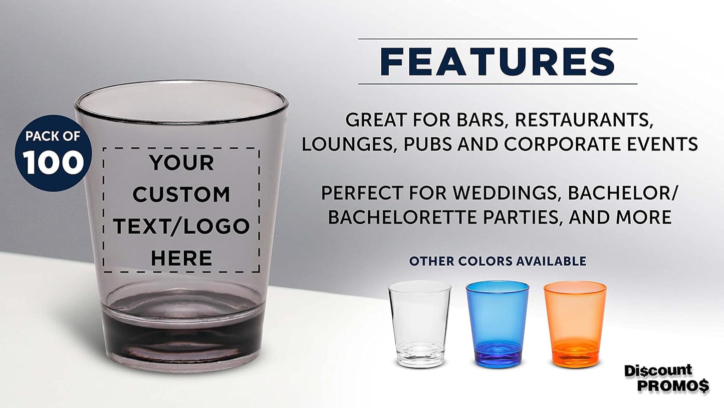 Custom Translucent Plastic Shot Glasses 1.5 oz. Set of 100, Personalized Bulk Pack - Acrylic, Great for Wedding, Party, Birthday, Gifts - Charcoal