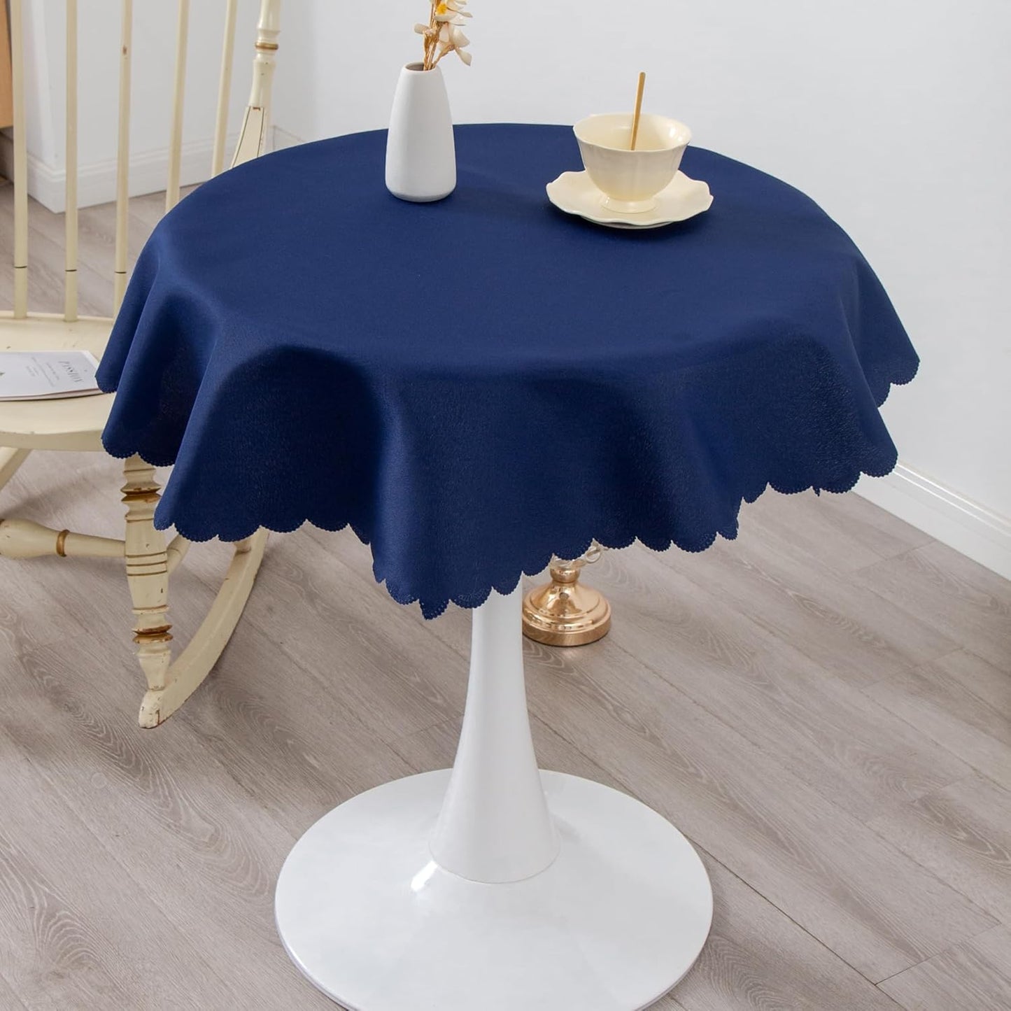 Small Round Navy Tablecloth 36 Inch Polyester Fabric Washable Table Cover Decorative Wrinkle Resistant Solid Color Table Cloth for Kitchen Dinning Party Wedding Camping