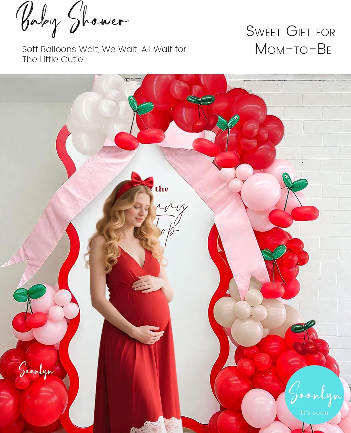 Soonlyn Cherry Balloons Arch kit 200Pcs 12In Cherry Birthday Decorations Red Pink White Balloons Long Green Balloon for Cherry on Top Baby Shower Bridal Shower Decorations