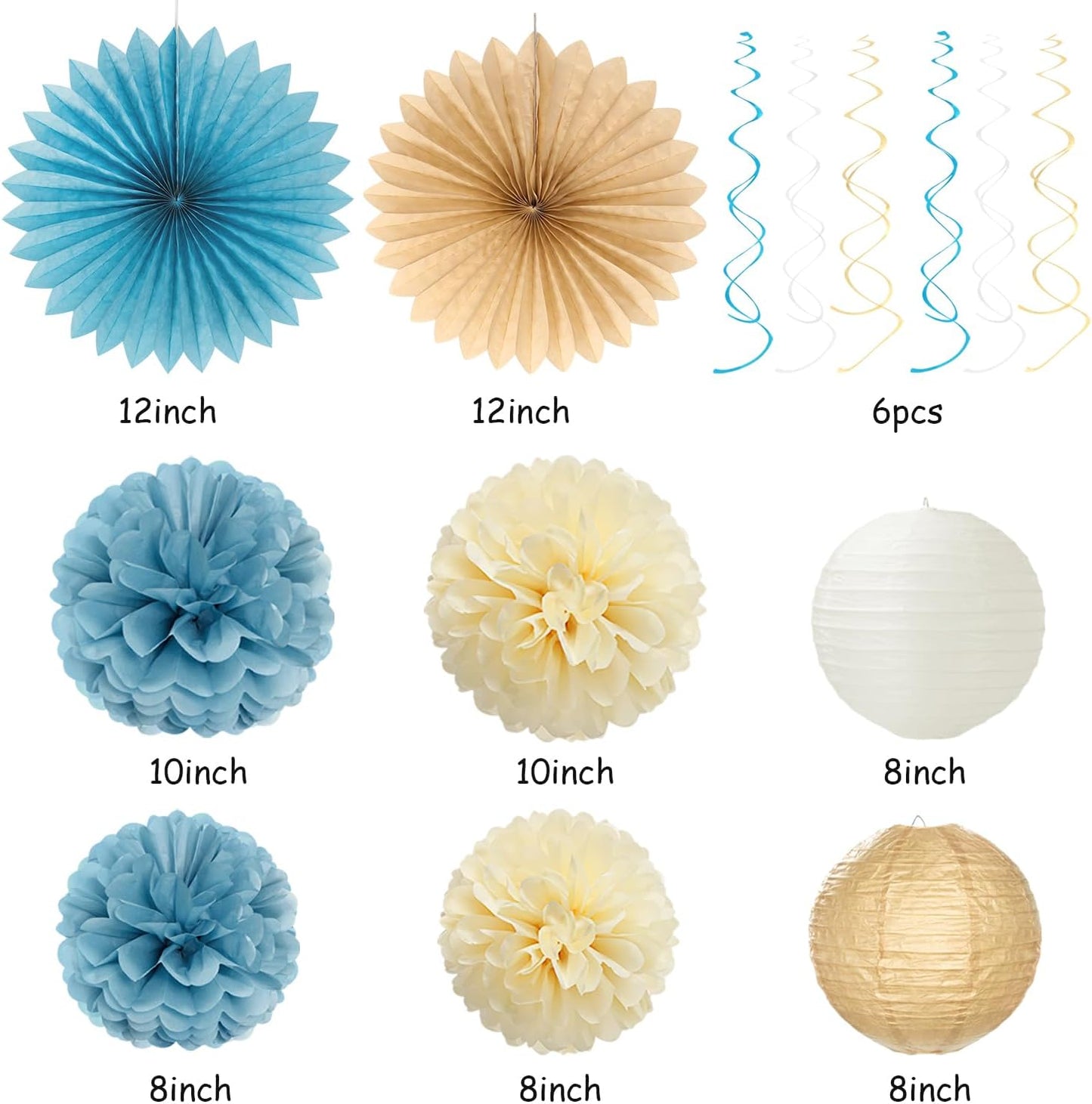 Light-Dusty Blue 18th Happy-Birthday Party-Decorations - 31pcs Women Girls Paper Lanterns Streamers Banner,Tissue Pom Poms Fans Tassels Graland Decor,Beige Champagne Wall Backdrop Supplies Hugmoon