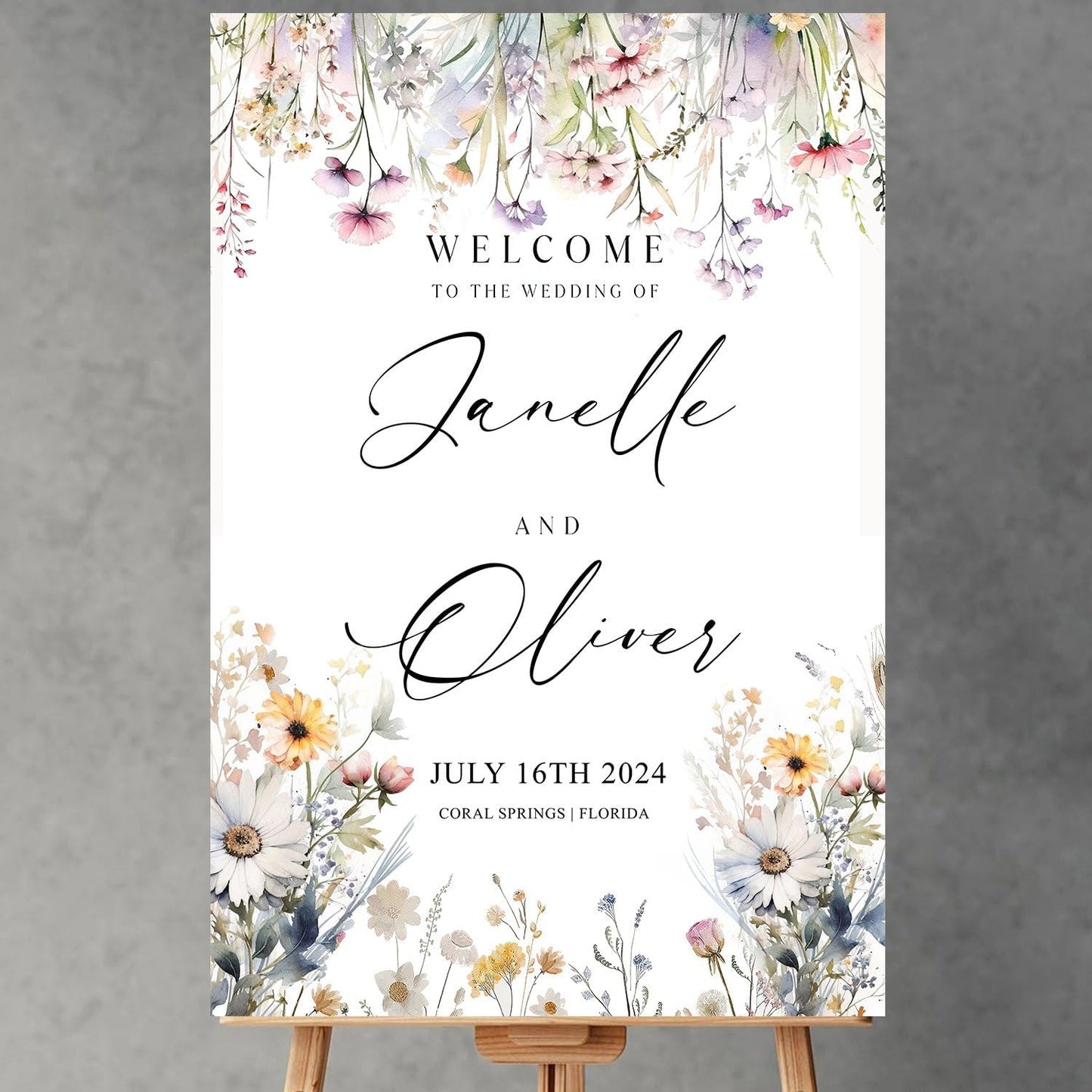 Generic Wildflower Welcome Sign, Wedding Welcome Sign, 12x18, 18x27, 24x36 Inches, Plastic, Rustic, Warm