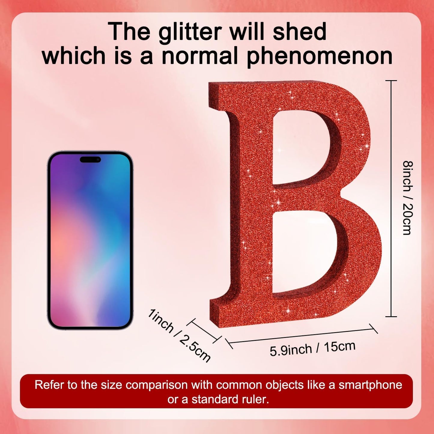 TONIFUL 8 Inch Red Glitter Letter B Table Centerpiece A-Z Red Birthday Party Decorations,Red Alphabet B for Birthday,Chrismas,Graduation,Bridal Shower,Wedding,Anniversary Party Supplies