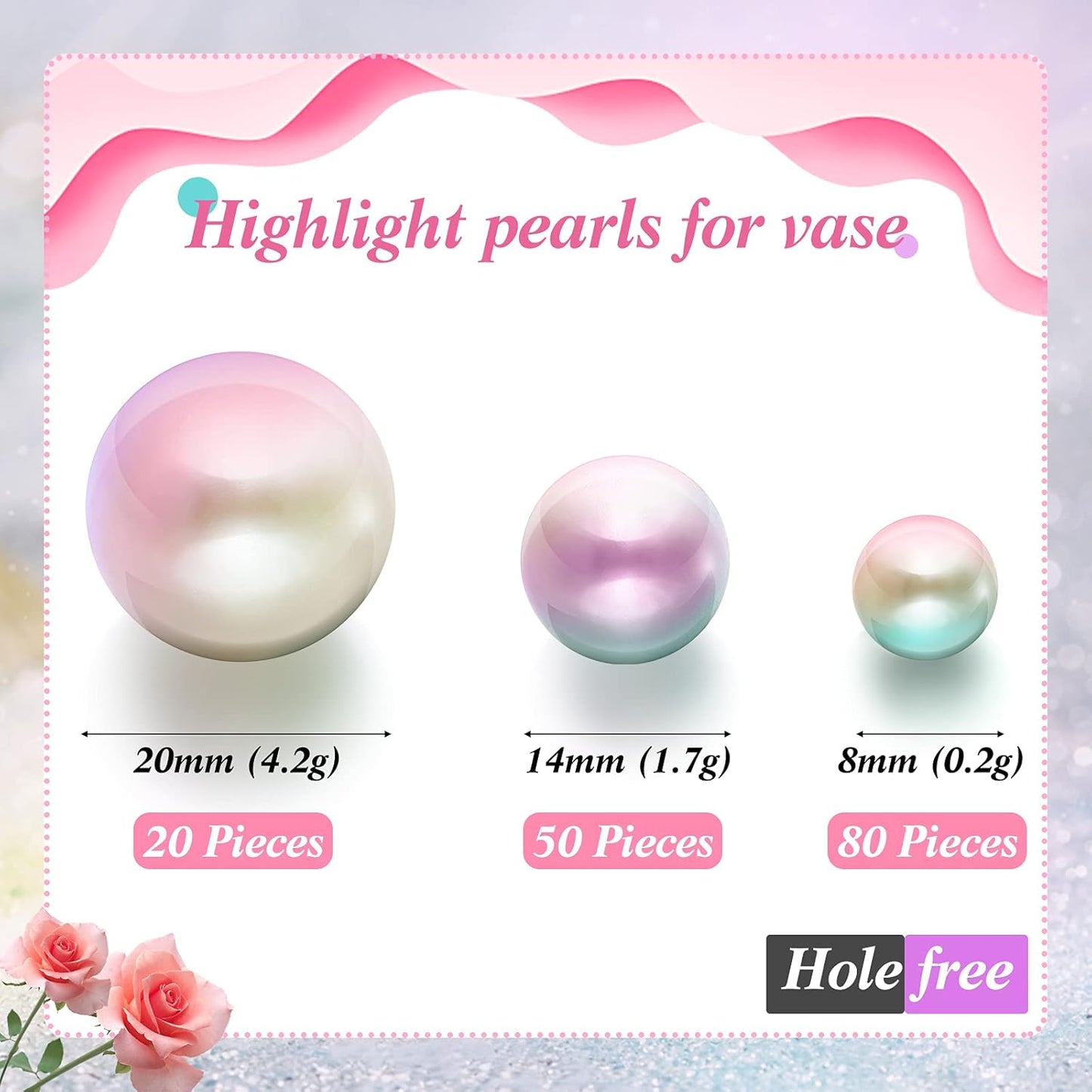 150 Pieces Vase Filler Faux Pearls Vase Makeup Beads No Hole Gloss Bead Mixed Sizes Round Pearl for Home Party Wedding Decor, 8/14/20 mm(Mixed Color)