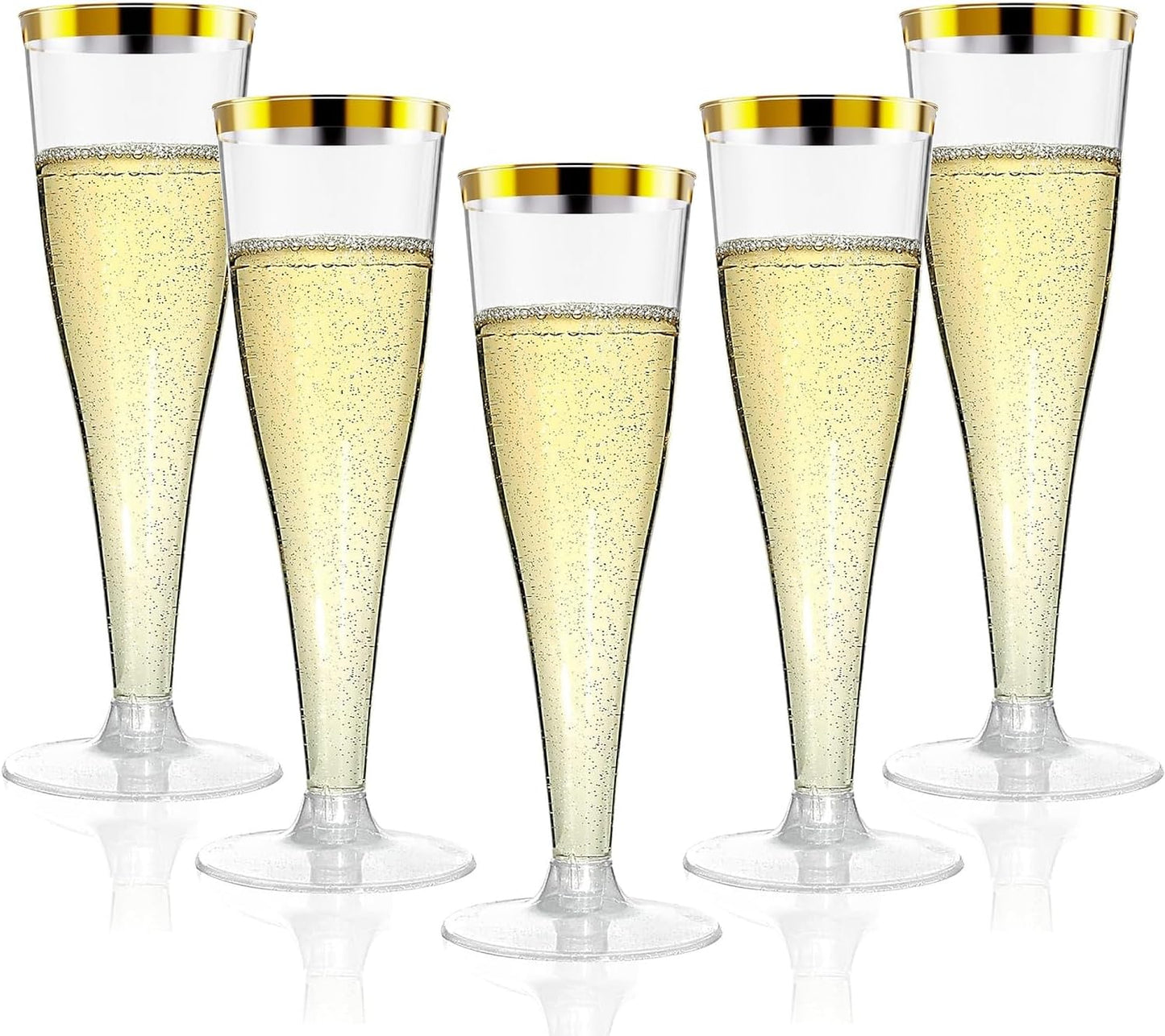 40 Pack Champagne Flutes Plastic Wine Glasses Disposable, 4.5 Oz Gold Rim Mimosa Glasses for 2025 Wedding Birthday Party Supplies, Bulk Toasting Cocktail Cups
