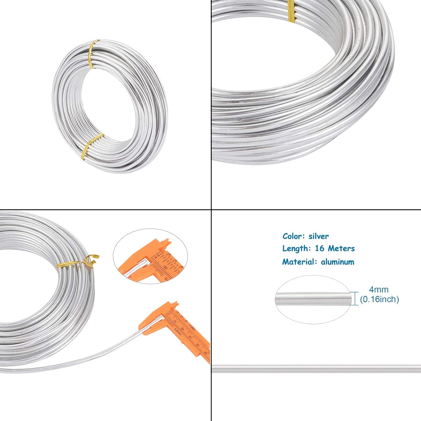 FASHEWELRY 6 Gauge Aluminum Craft Wire 52 ft Silver Metal Bendable Sculpting Wire for Jewelry Making Finding Craft DIY Skeleton 4mm