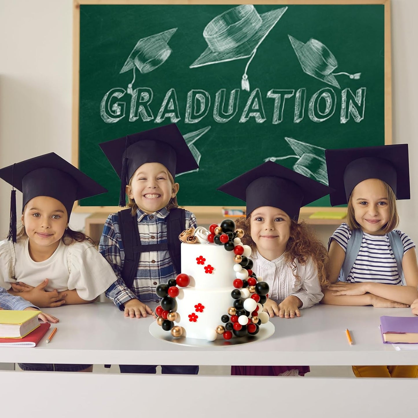 ASTARON 32 Pcs Ball Cake Topper Decorations Mini Balloons Cake Topper Sticks Foam Balls Cake Picks for Graduation Wedding Party Birthday Cake Decorating (Red Black)