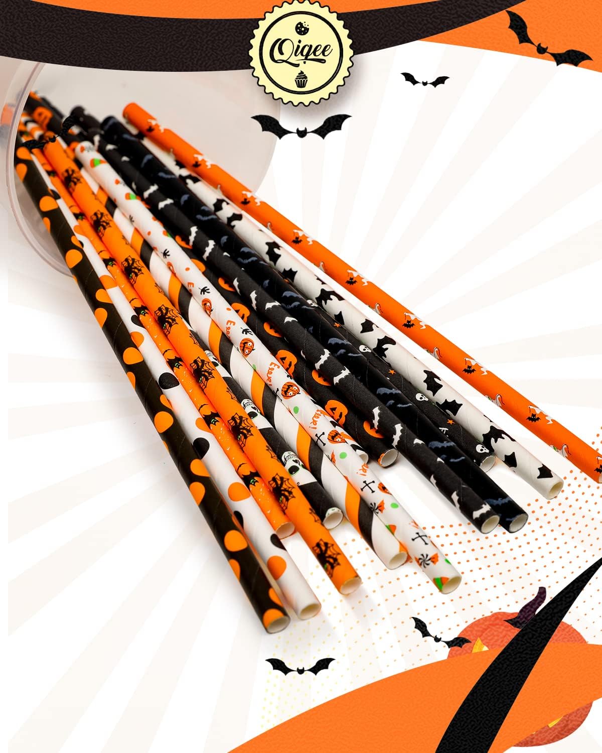 Halloween Paper Straws for Drinking Disposable Straws 150pcs Disposable Straws Bulk（10 Pattern） qiqee