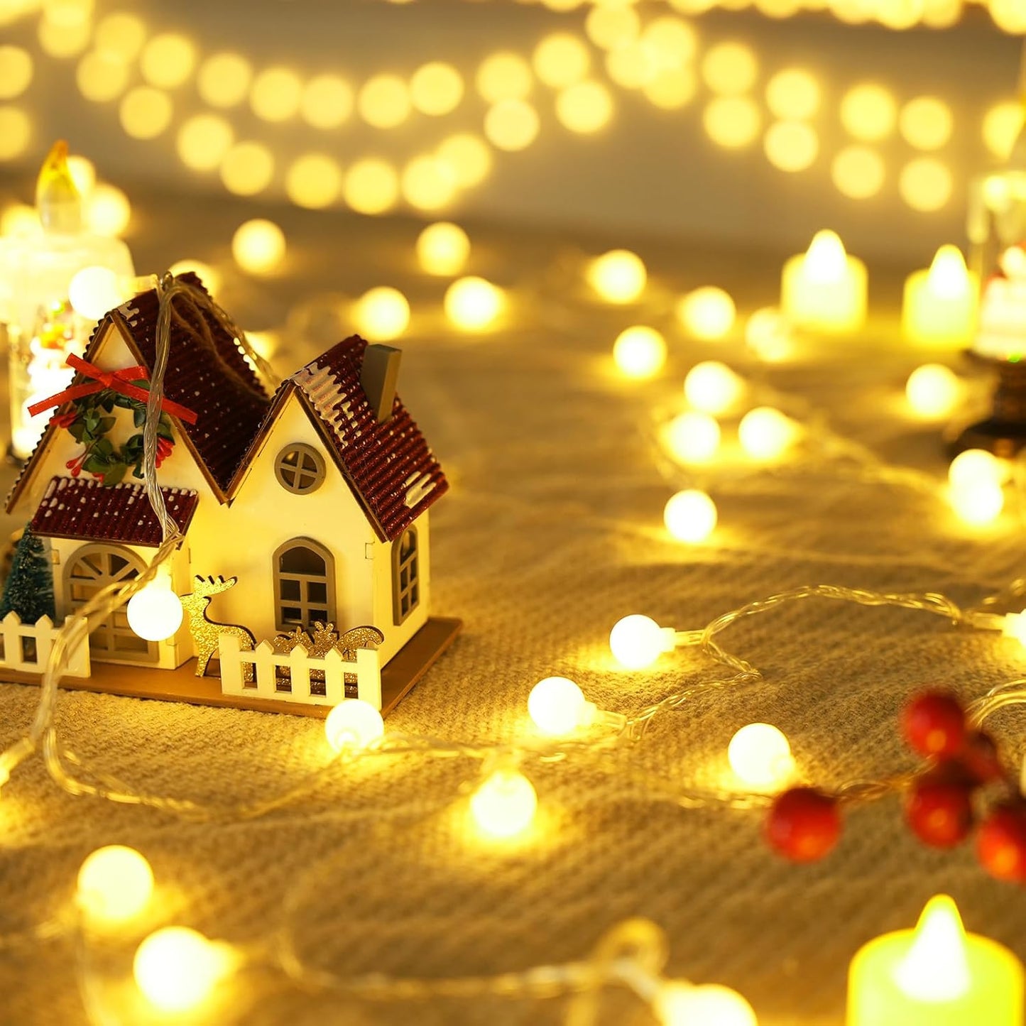 LORRYTE Connectable 43FT 100LED Globe String Lights | 8 Modes Warm White Christmas String Lights Plug in with Remote | Hanging Fairy Light for Indoor Outdoor Bedroom Party Christmas Tree Decor