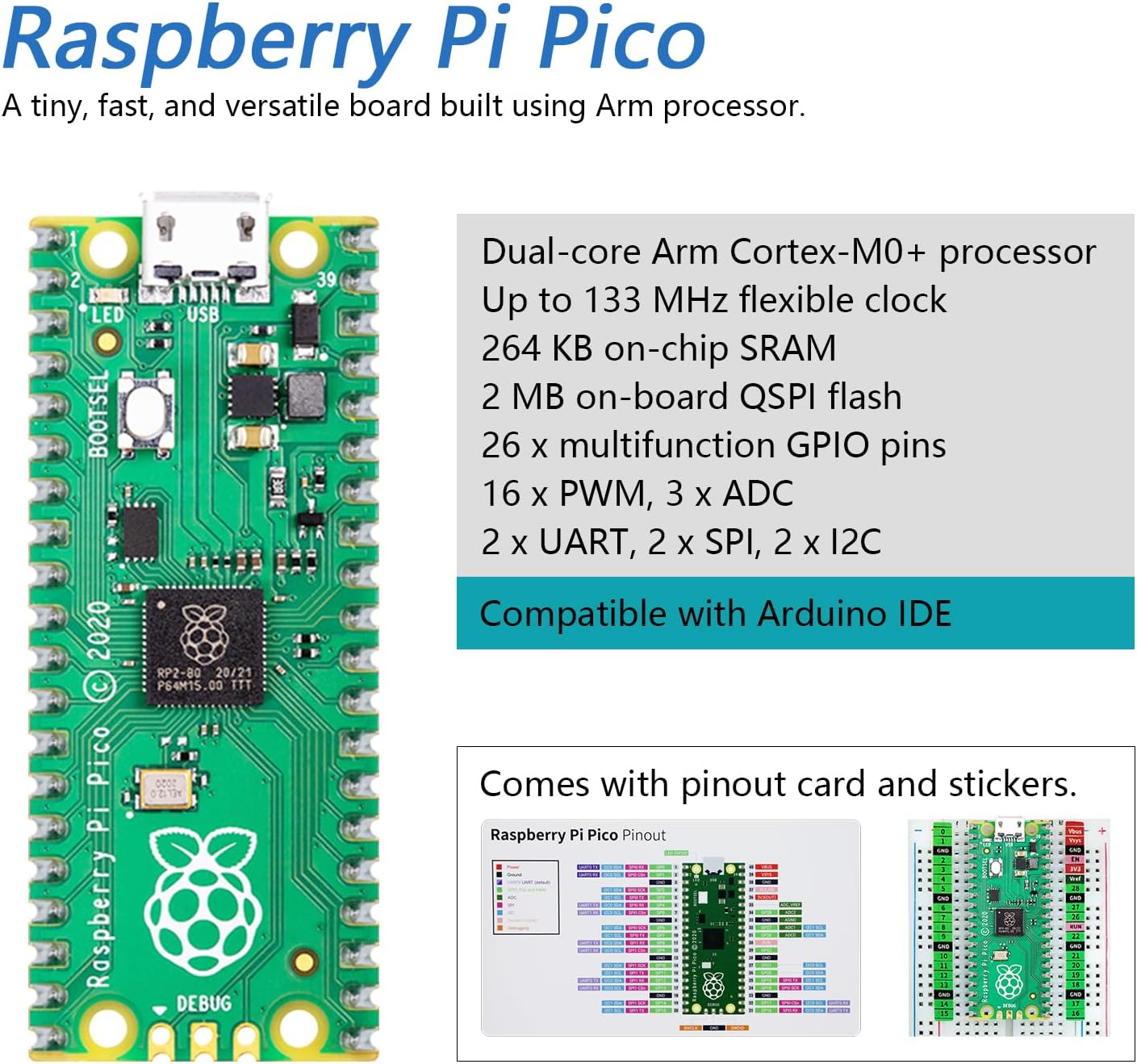 Freenove Basic Starter Kit for Raspberry Pi Pico (Included), Dual-core Arm Cortex-M0+ Microcontroller, 386-Page Detailed Tutorial, 142 Items, 55 Projects, Python C Code
