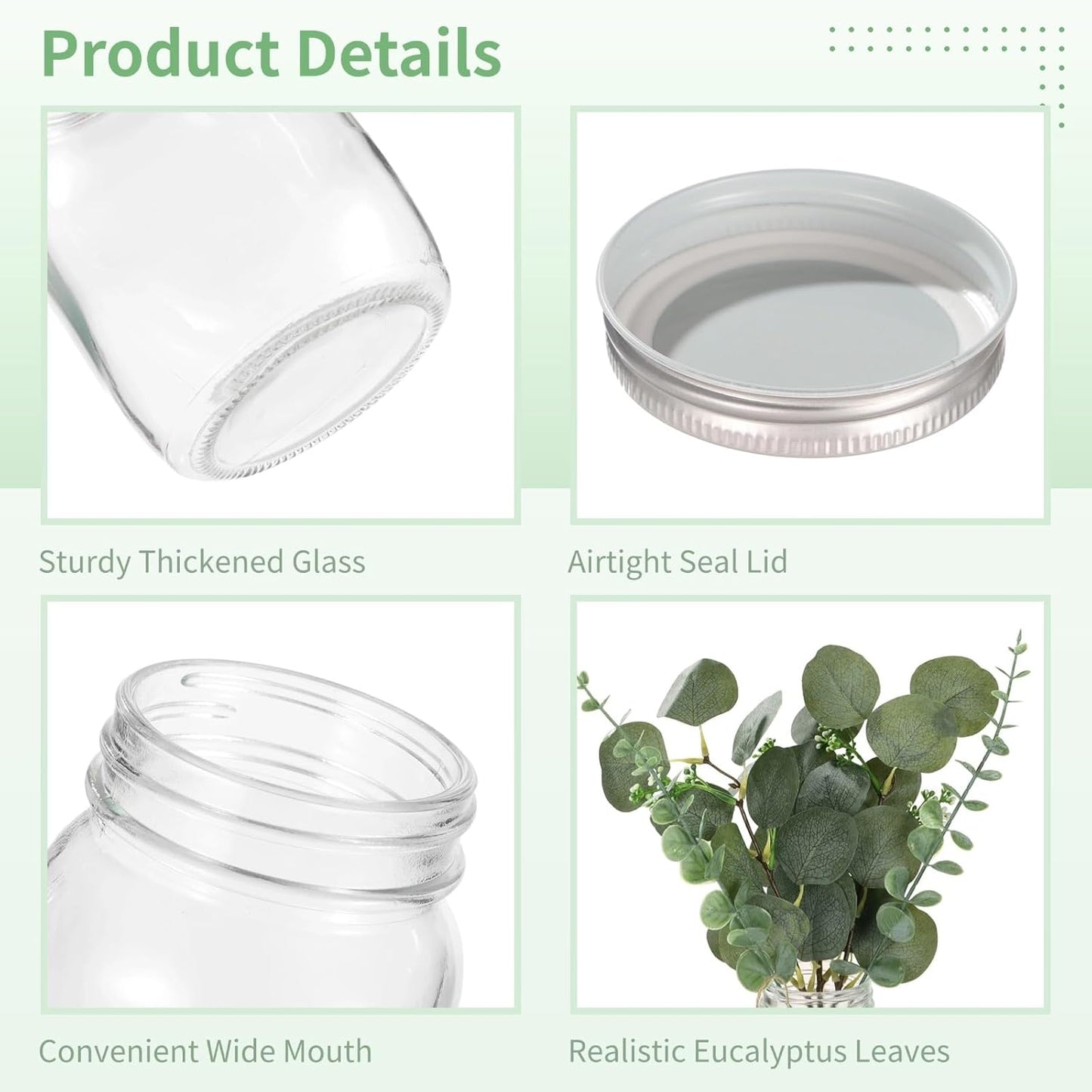 10 Set Mason Jar Centerpieces for Tables Centerpiece with Eucalyptus Breath, Clear Glass Mason Jar Vases with Rope, Wedding Table Centerpieces Bridal Shower Engagement Reception Rustic Farmhouse Decor