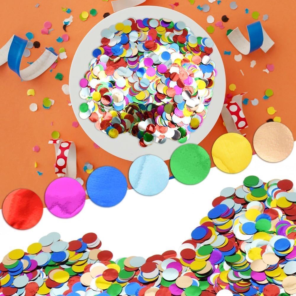 Multicolor Metallic Foil Confetti(0.59 inch) Round Dots Glitter Rainbow Table Confetti for Party Wedding Decorations,2.11 OZ per pack