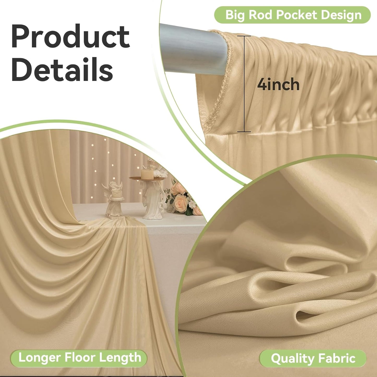 60ftx12ft Wrinkle Free Beige Backdrop Curtain, 12 Panels 12FT Height Beige Wedding Backdrop Drapes, Silky Polyester Back Drop Cloth for Birthday Photography Background Party Backdrop Draping